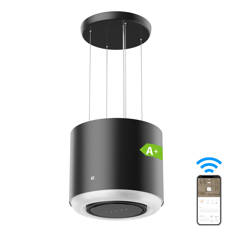 Ciarra 41 cm Vrijhangende Eilandafzuigkap – Slimme Wi-Fi-bediening, Elegante zwarte afwerking, 550 m³/h