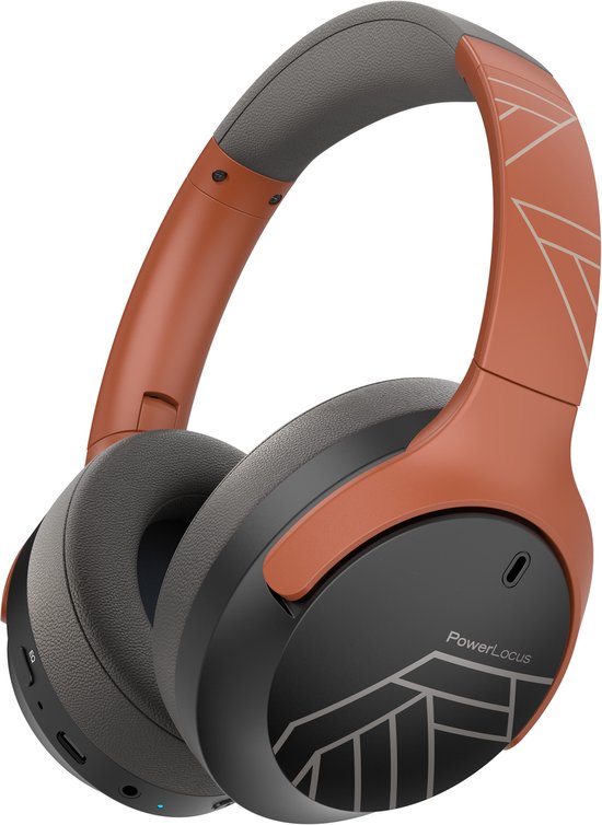 PowerLocus Boom - Koptelefoon Bluetooth - 60 uur batterijduur – Over Ear Koptelefoon Draadloos – 4 EQ-modi - Met Microfoon - Oranje/Grijs