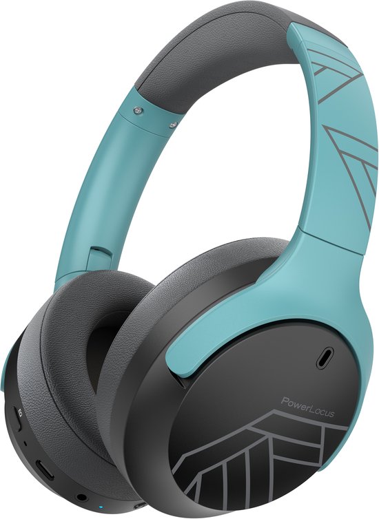 PowerLocus Boom – Koptelefoon Bluetooth – 60 uur batterijduur – Over Ear Koptelefoon Draadloos – 4 EQ-modi – Met Microfoon – Mint/Grijs