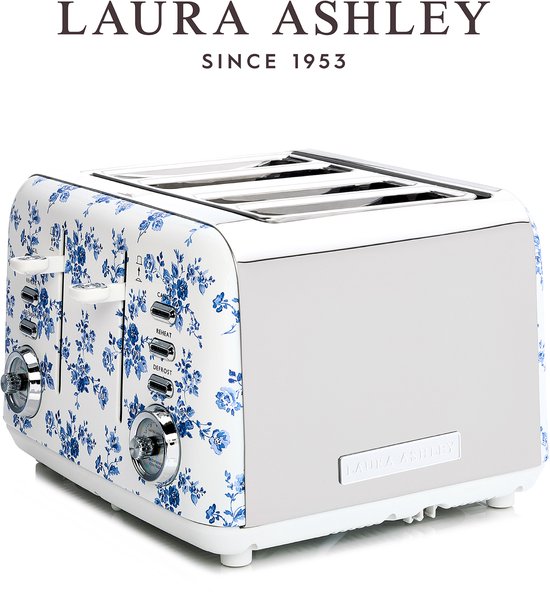 Laura Ashley Toaster für 4 Scheiben, 7 Einstellungen, breite Schlitze, Krümelschublade, China Rose