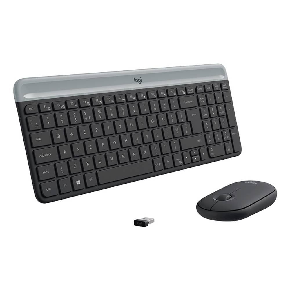 Logitech Slim Combo M Set met toetsenbord en muis Draadloos Geluidsarme toetsen QWERTY, US-Engels Grafiet