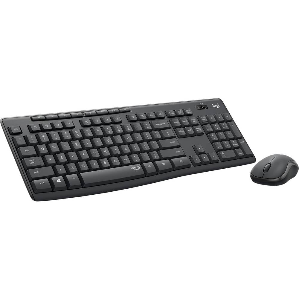 Logitech MK295 Set met toetsenbord en muis Draadloos Spatwaterdicht, Numeriek toetsenbord, Ergonomisch, Geluidsarme toetsen QWERTY, US-Engels Grafiet