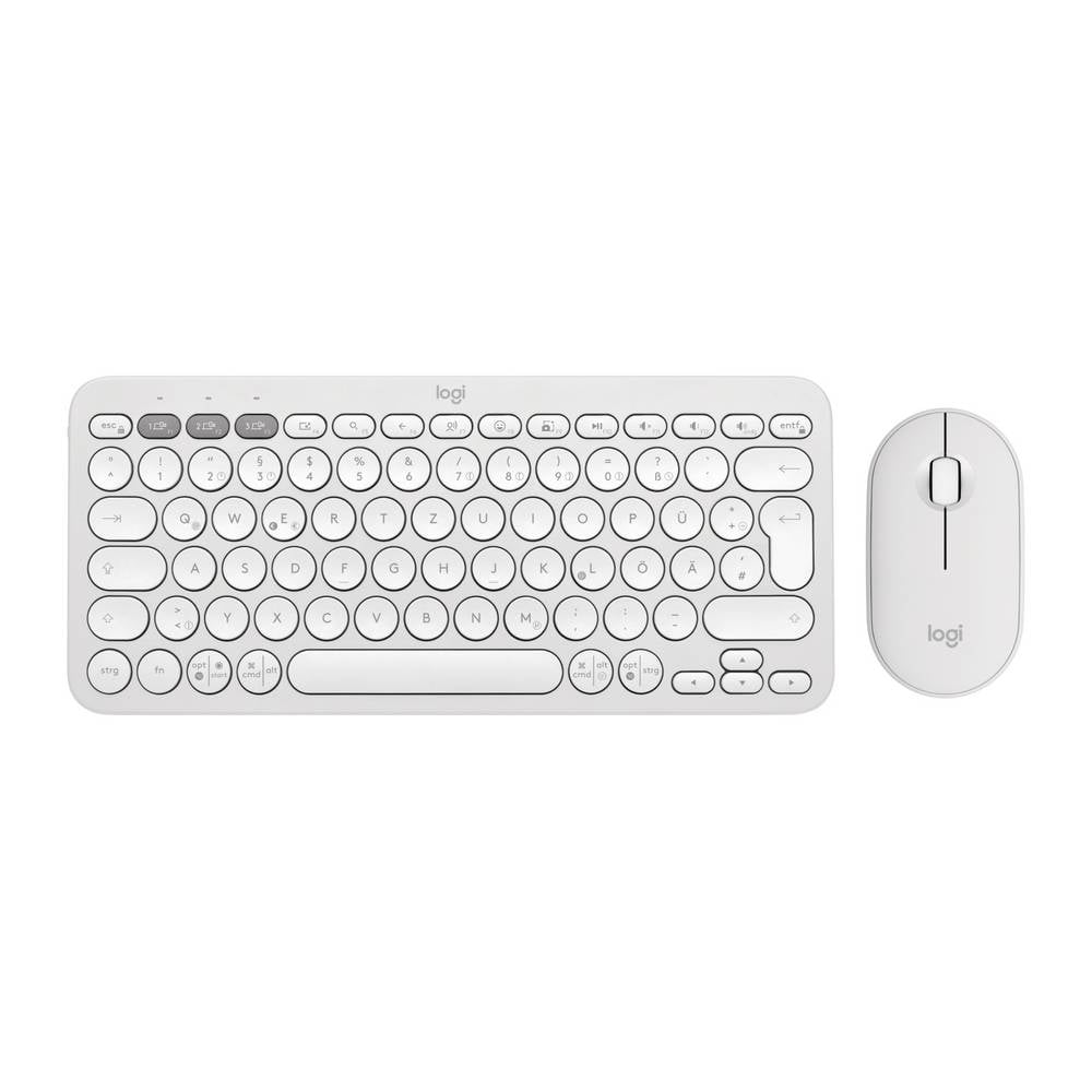 Logitech Pebble 2 Combo Set met toetsenbord en muis Draadloos Optisch Wit 3 Toetsen