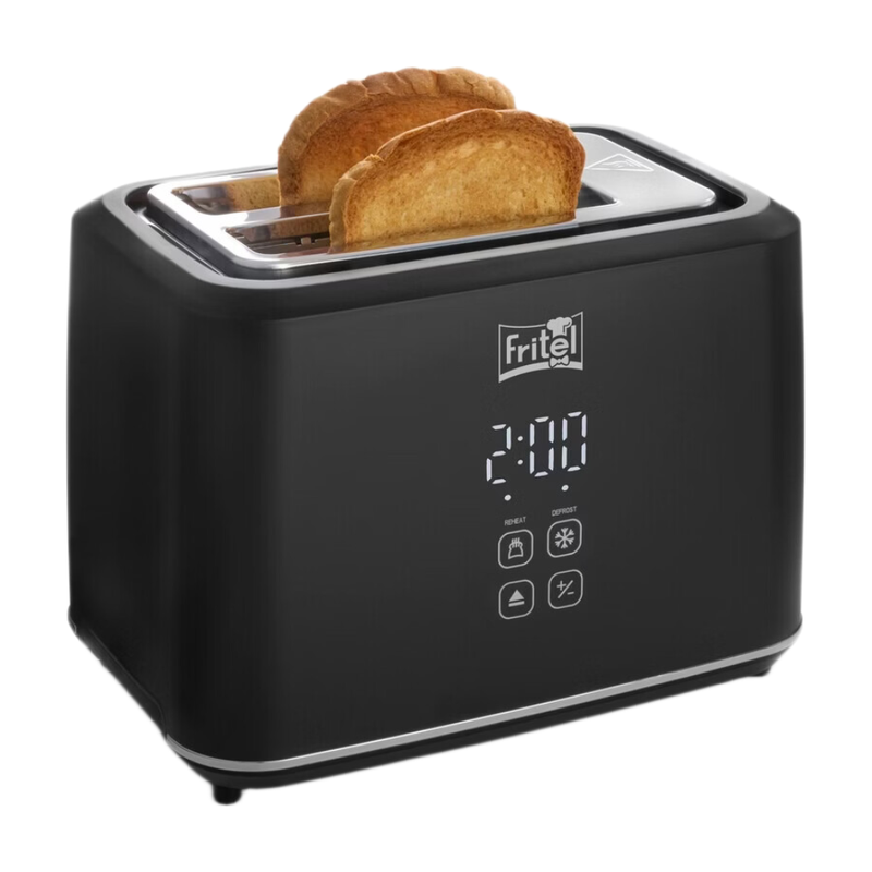 Fritel Broodrooster TO 2995 – Stijlvolle Broodrooster – 2 Sleuven – 7 Toastniveaus – 850 W – Touch Display – Mat Zwart – Uitneembare Kruimellade + Broodjesrek
