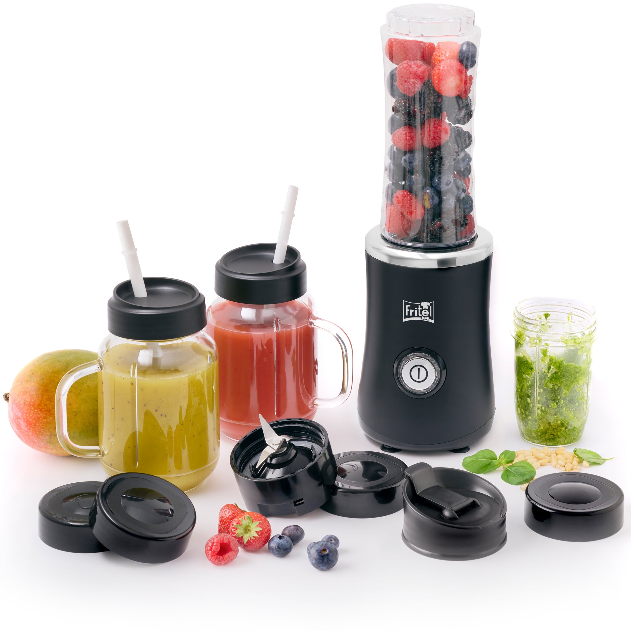 FRITEL Blend & go BG 2310 - Blender set / Smoothie Maker / Blender To Go - 500W - 0,3L / 0,6L / 0,6L - 4 Bekers / 14 Stuks