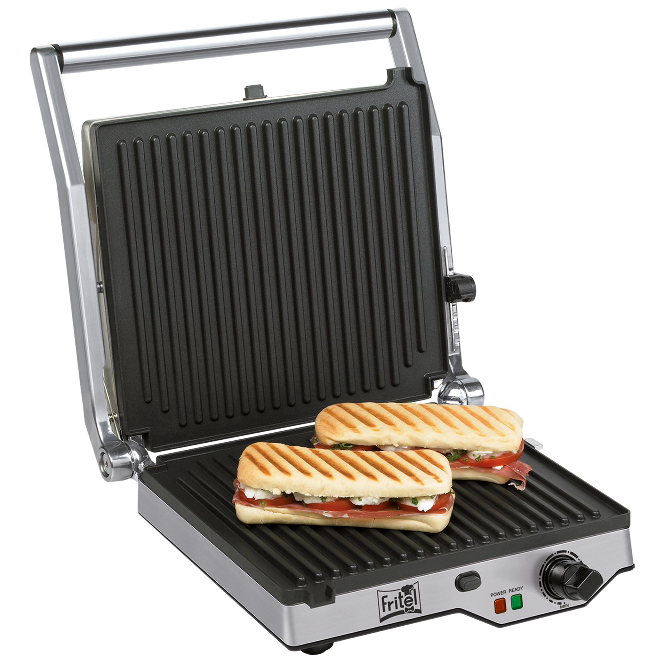 FRITEL Grill GR 2275 – Paninigrill, Tosti-ijzer & BBQ in 1 – Elektrische Grill 29×26 cm – 2000W – Uitneembare Platen – 180° Openklapbaar