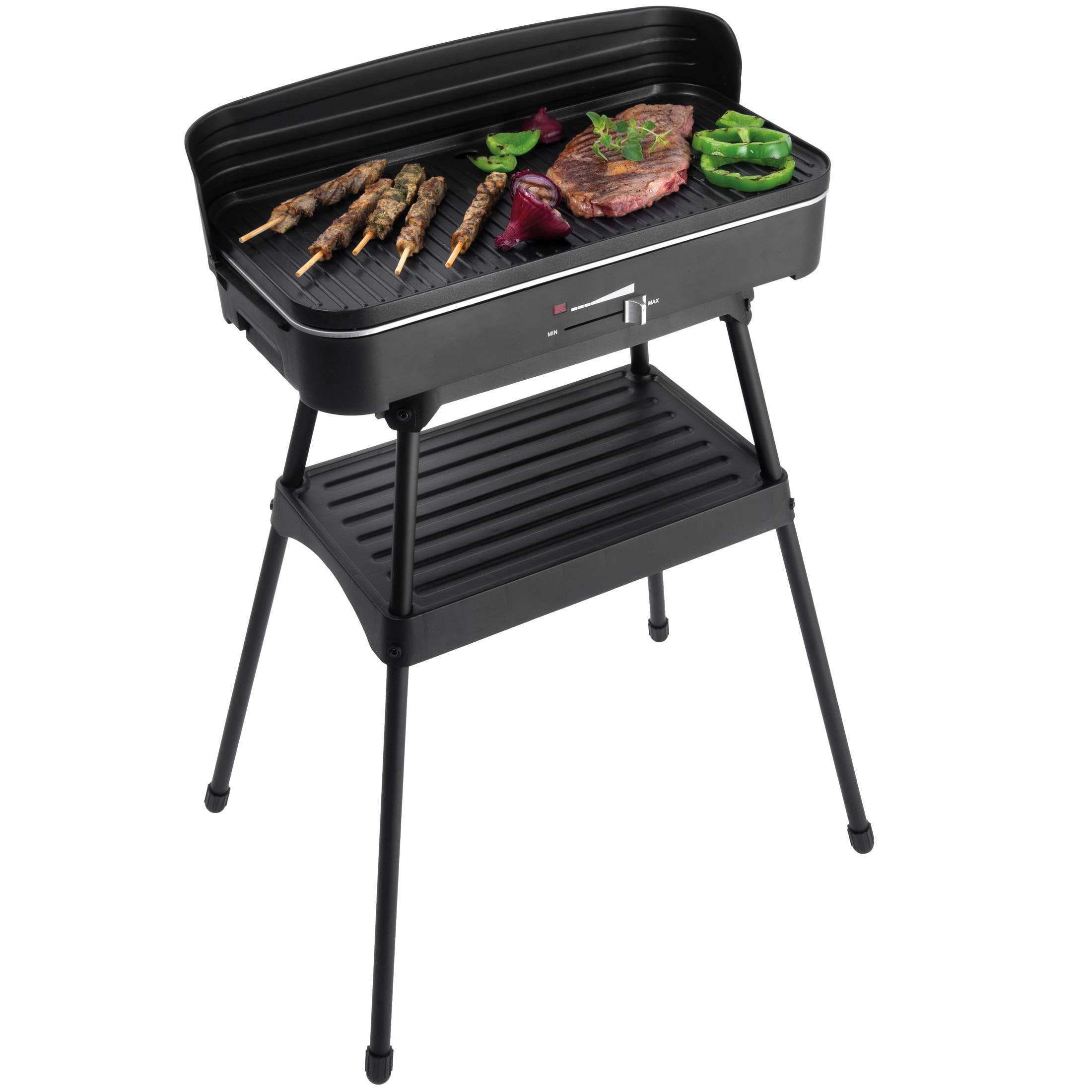 FRITEL barbecue BBQ 2246 - Elektrische bbq / Tafelgrill - Groot Grillopp. 50x25cm - 2200W - Afneembare plaat + Windscherm