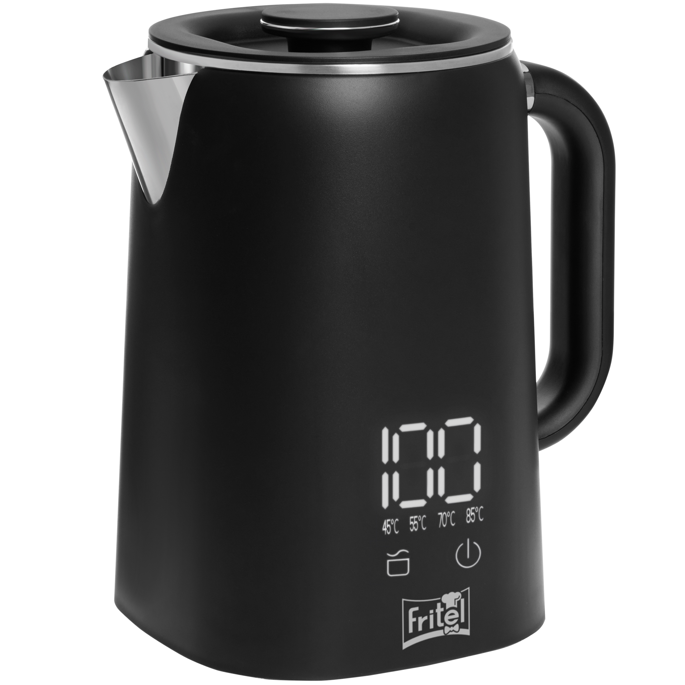 FRITEL Waterkoker WK 2595 – Heetwaterkoker / Theewaterkoker – 1,7 liter – 1500W – Dubbelwandig – Touch Display – Keep-Warm functie – Zwart Mat