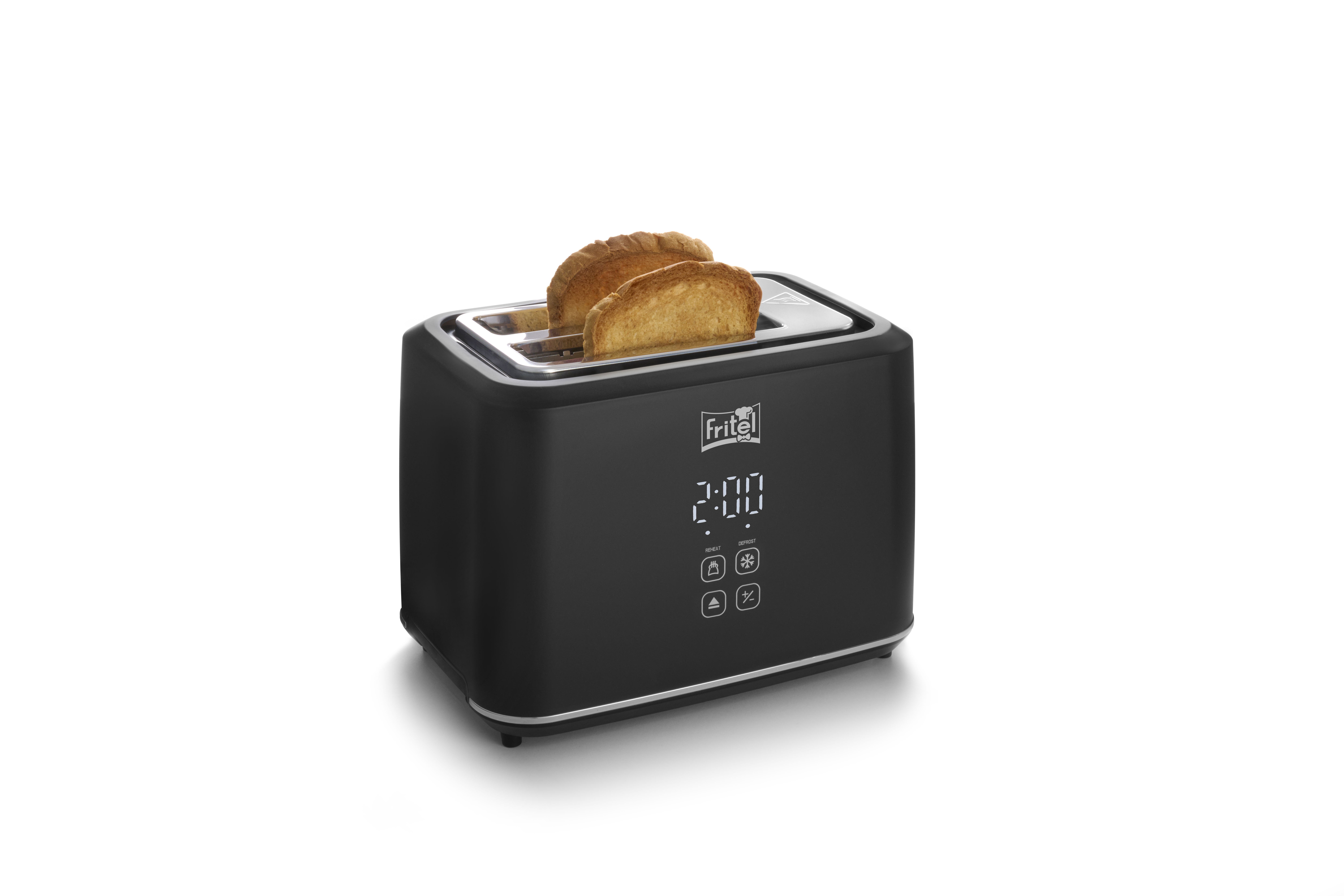FRITEL Toaster TO 2995 – Stijlvolle Broodrooster – 2 Sleuven – 7 Toastniveaus – 850W – Touch Display – Mat Zwart – Uitneembare kruimellade + Broodjesopzet