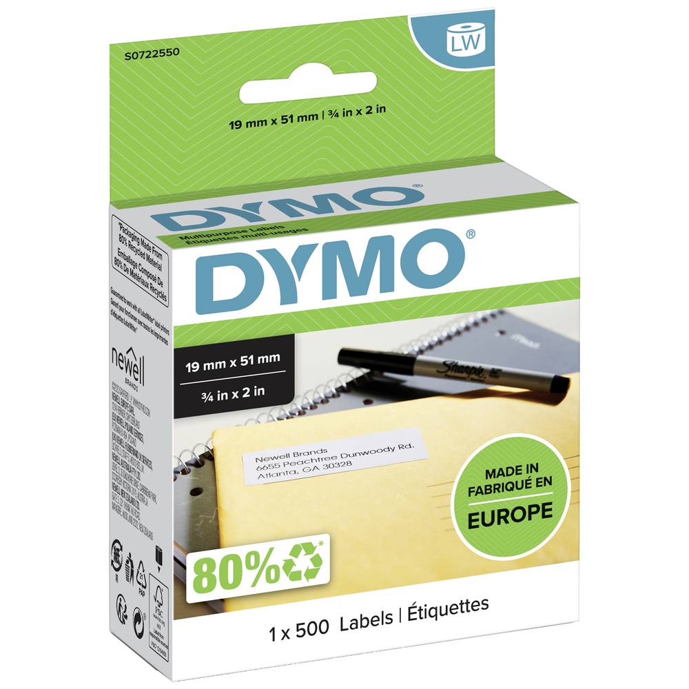 DYMO Verwijderbaar Etiket 19 x 51 mm 500 stuks