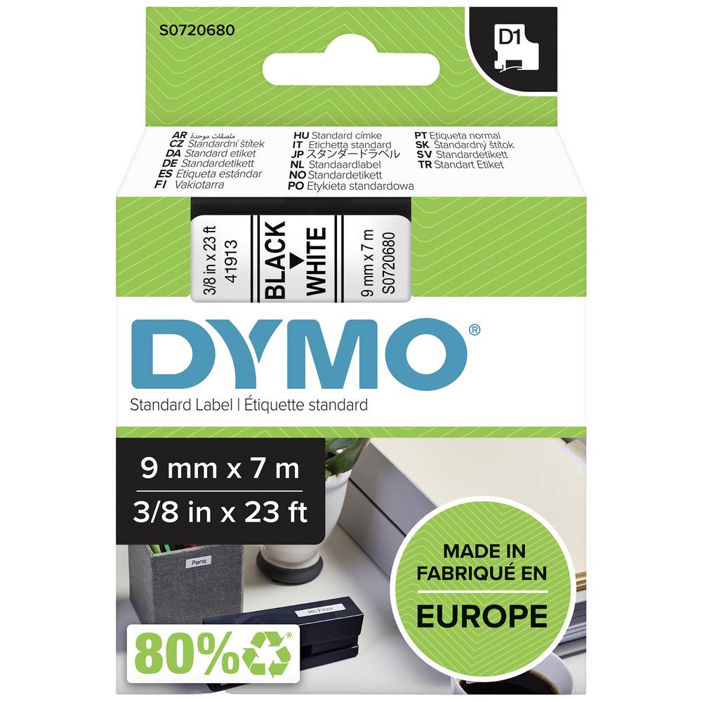 DYMO D1 9mm x 7m Zwart Wit Labels