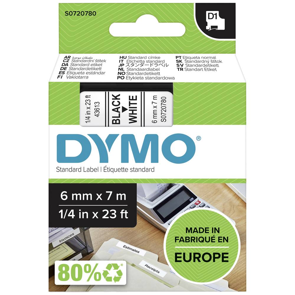 Dymo D1 Naamlabels Zwart-Wit (6 mm x 7 m)