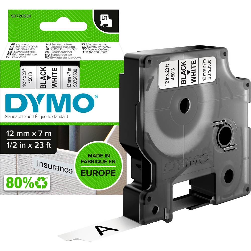 DYMO D1 12mm x 7m Zwart Wit Labels