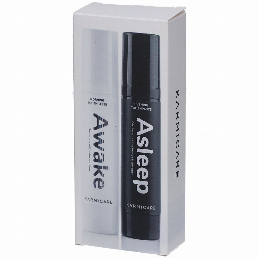 KARMICARE Biorhythmic Oral Care | Dag & Nacht Tandpasta Duo met Nano-Hydroxyapatiet, Zonder Fluoride (Awake + Asleep) 2×32