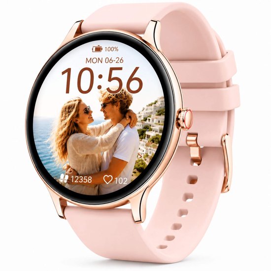 Smartwatch Dames – Bluetooth Bellen – 1.43” AMOLED Ultra Clear Display – Ultradun Design – Hartslag, Slaap & SpO2 Monitor – Geschikt voor iPhone, Samsung & Android – 100+ Sportmod…