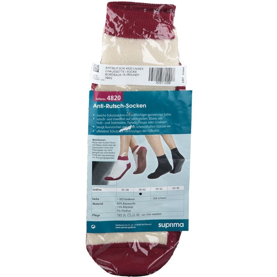 Bota Suprima 4820 Anti-Slip Sok Unisex Bordeaux Maat 39-42 2 Kousen