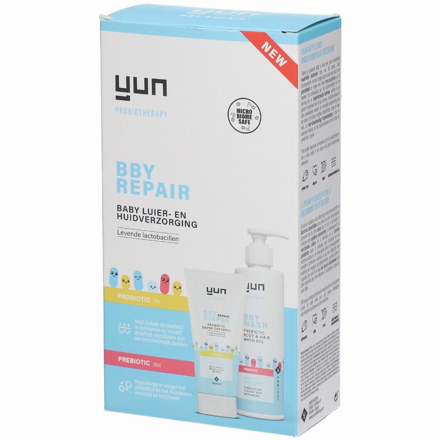 YUN BBY REPAIR Therapy Set – PROBIOTIC Luierzalf + PREBIOTIC Lichaam & Haar Wasgel voor de babyhuid 1 Combinatieverpakking