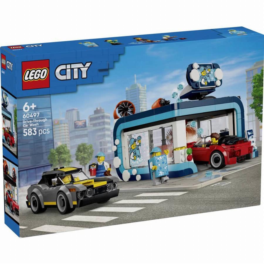 LEGO® CITY 60497 Wasplaats met 2 speelgoedautos, roterende borstels, waterpellets en stofzuigerstation