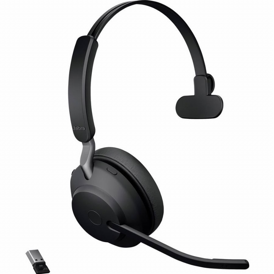 Jabra Evolve2 65 monaural On Ear headset Bluetooth Mono Zwart Volumeregeling, Indicator voor batterijstatus, Microfoon uitschakelbaar (mute) Telefoon
