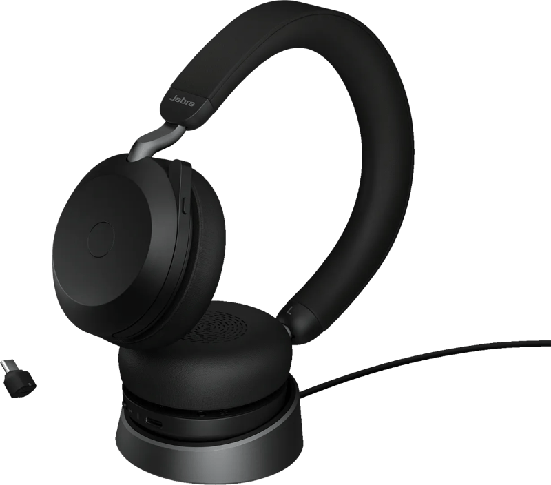 Jabra Evolve2 75 USB C Draadloze Office Headset met oplaadstandaard Zwart