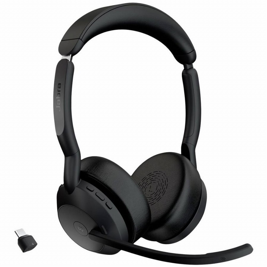 Jabra Evolve 2 55 MS Stereo On Ear headset Bluetooth Stereo Zwart Noise Cancelling, Ruisonderdrukking (microfoon) Computer