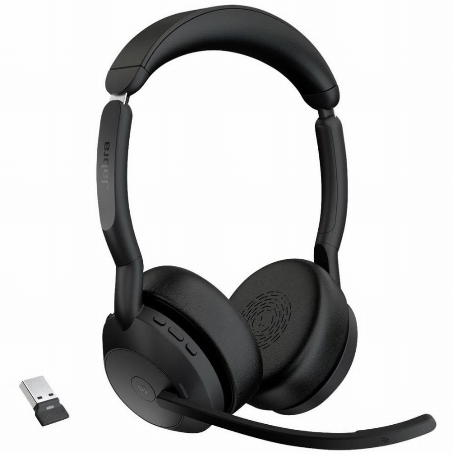 Jabra Evolve2 55 MS Stereo On Ear headset Bluetooth Stereo Zwart Noise Cancelling, Ruisonderdrukking (microfoon) Headset, Microfoon uitschakelbaar (mute),