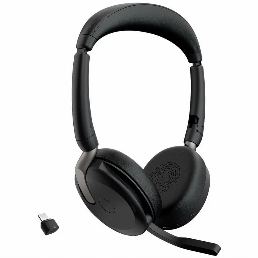 Jabra Evolve2 65 Flex Link380c UC On Ear headset Bluetooth Stereo Zwart Noise Cancelling Headset, Microfoon uitschakelbaar (mute), Volumeregeling, Inductie,