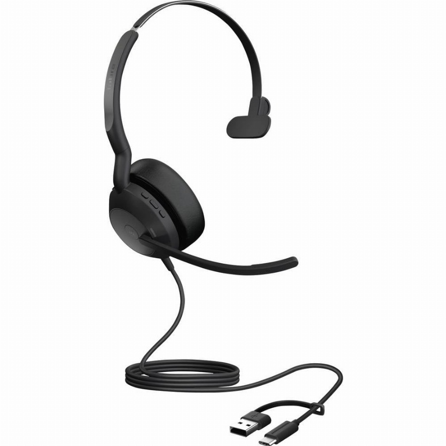 Jabra Evolve2 50 On Ear headset Kabel Mono Zwart Ruisonderdrukking (microfoon), Noise Cancelling Headset, Mono, Microfoon uitschakelbaar (mute), Volumeregeling
