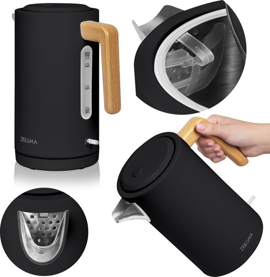 Zeegma Ketlee Wood – Elektrische waterkoker – 2200 W – van 1,7 liter – energiezuinige kookplaat – roestvrij staal – gemakkelijk schoonmaken