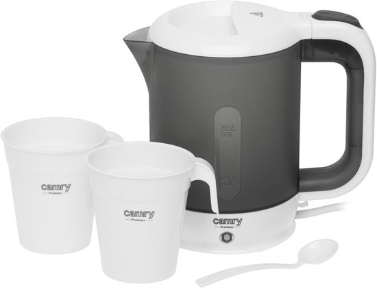 Camry® Reiswaterkoker 500ML – Inclusief 2 Kopjes en Lepel – 900W – Droogkookbeveiliging- Draagbaar – Kleine waterkoker -mini waterkoker – Waterkoker – camping waterkoker