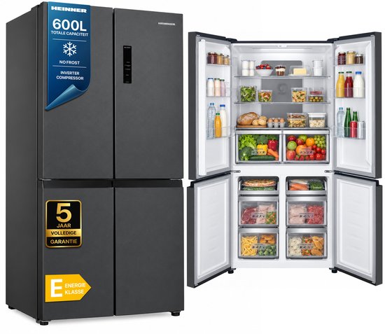 Heinner HSBS-HM600MDNFDXE++ Amerikaanse Multi-Deurs Koelkast – 600 L – Full No Frost – Touch Display – Inox Antraciet – InoxCool Technology – 5 Jaar Garantie