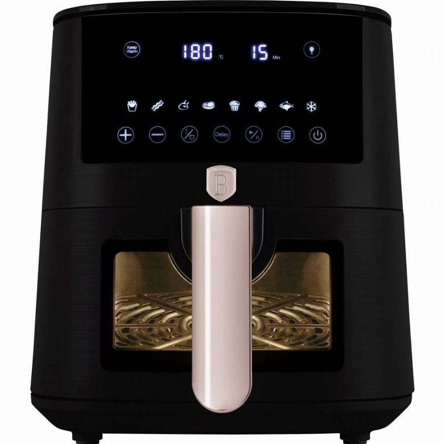 BerlingerHaus BH9488 Airfryer 5 l 1400 W Anti-aanbaklaag, Heteluchtfunctie, Kijkvenster, Timerfunctie, Digitale timer Zwart, Rose gold