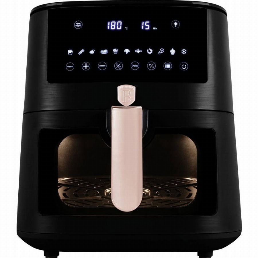 BerlingerHaus BH9604 Airfryer 8 l 1650 W Anti-aanbaklaag, Heteluchtfunctie, Kijkvenster, Timerfunctie, Digitale timer Zwart, Rose gold