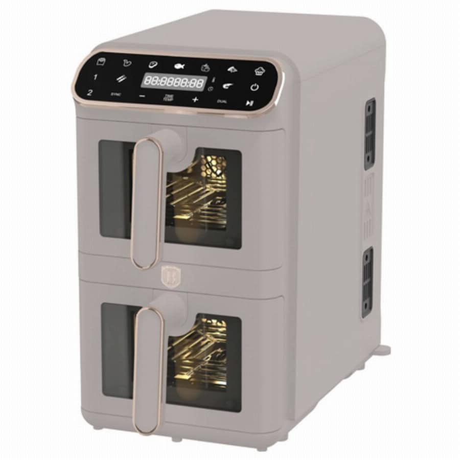 BerlingerHaus BH9804 Airfryer 11 l 2460 W Anti-aanbaklaag, Heteluchtfunctie, Kijkvenster, Timerfunctie, Digitale timer, 2 gescheiden temperatuurregelaars Taupe