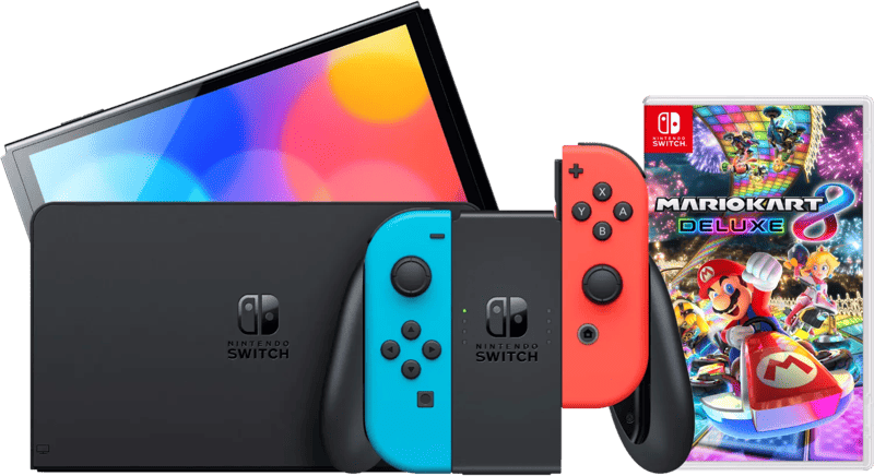 Nintendo Switch OLED Blauw Rood + Mario Kart 8 Deluxe