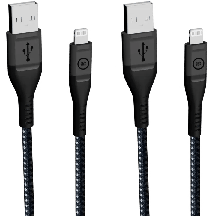 BlueBuilt Usb A naar Lightning Kabel 1,5m Kevlar Zwart Duo Pack