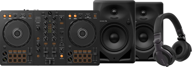 Pioneer DJ DDJ-FLX4 + Pioneer DJ HDJ-CUE1 + Pioneer DJ DM-50D Zwart