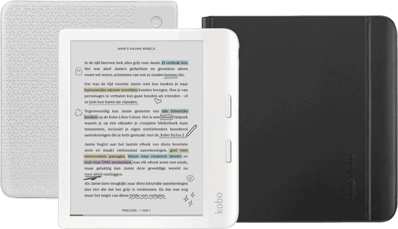 Kobo Libra Colour Wit + Notebook Sleep Cover Zwart