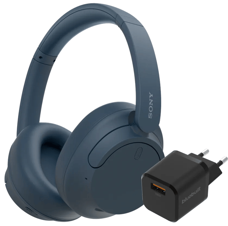 Sony WH-CH720N Blauw + BlueBuilt Quick Charge Oplader met Usb A Poort 18W Zwart