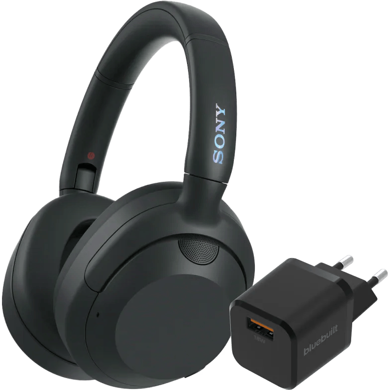 Sony ULT Wear Zwart + BlueBuilt Quick Charge Oplader met Usb A Poort 18W Zwart
