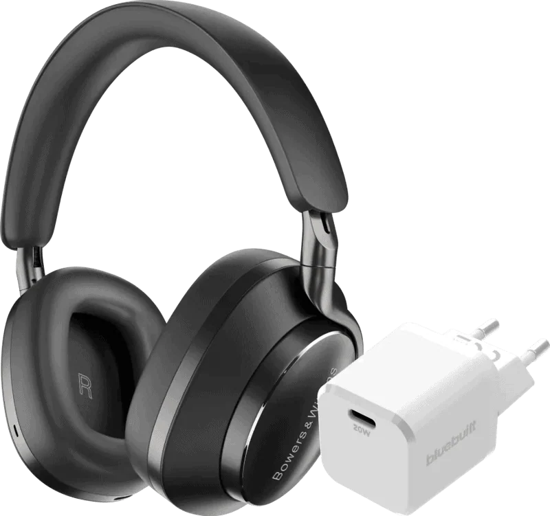Bowers & Wilkins Px8 Zwart + BlueBuilt Power Delivery Oplader met Usb C Poort 20W Wit
