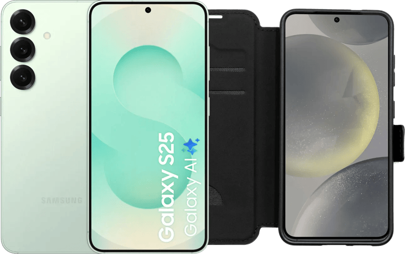 Samsung Galaxy S25 128GB Mint 5G + BlueBuilt Book Case Zwart