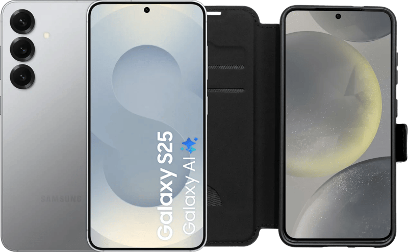 Samsung Galaxy S25 512GB Zilver 5G + BlueBuilt Book Case Zwart