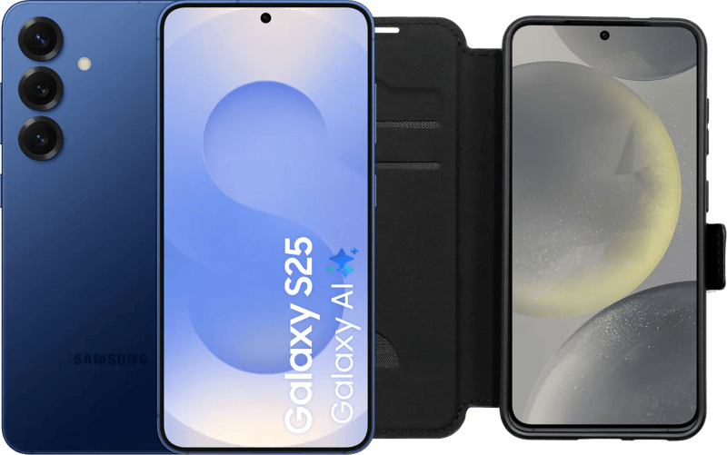 Samsung Galaxy S25 512GB Donkerblauw 5G + BlueBuilt Book Case Zwart