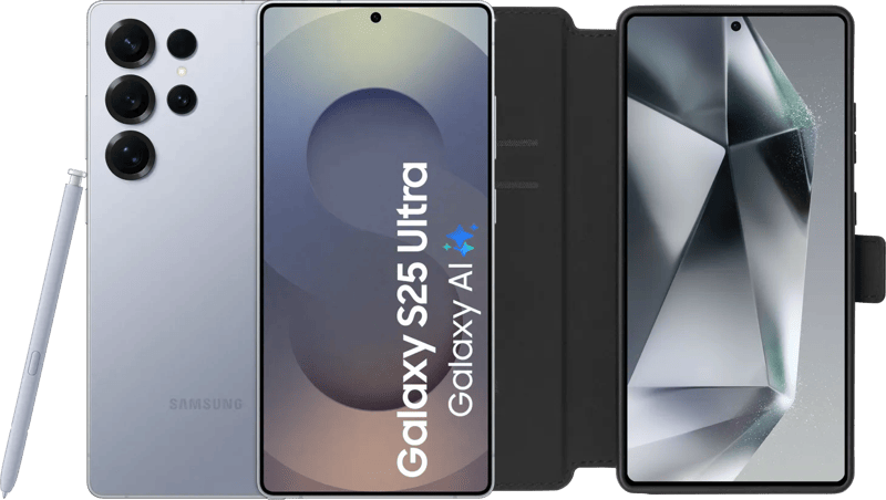 Samsung Galaxy S25 Ultra 512GB Zilver 5G + BlueBuilt Book Case Zwart