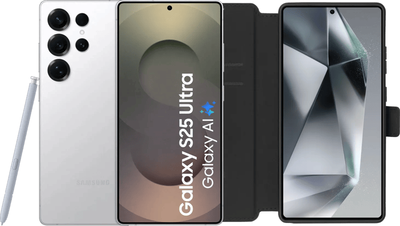 Samsung Galaxy S25 Ultra 256GB Wit 5G + BlueBuilt Book Case Zwart