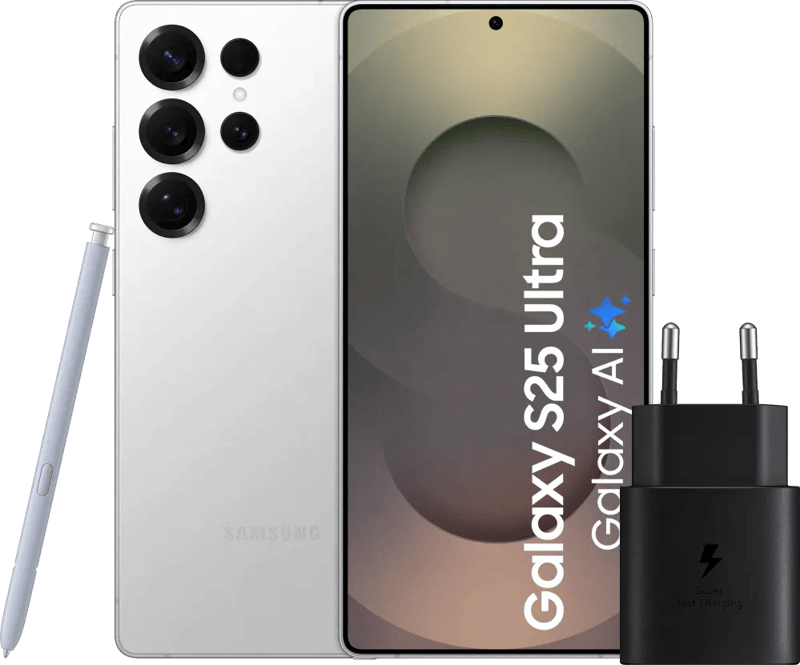 Samsung Galaxy S25 Ultra 256GB Wit 5G + Samsung Oplader 25 Watt Zwart