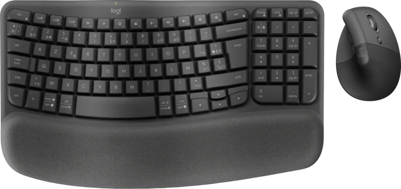 Logitech Wave Keys Draadloos Ergonomisch Toetsenbord + Logitech Lift Verticale Muis