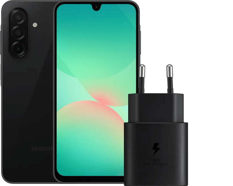 Samsung Galaxy A26 128GB Zwart 5G + Samsung Oplader 25 Watt Zwart