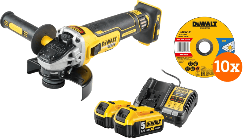 DeWalt DCG405NT-XJ 5,0 Ah Accu (2x) Compleet Pakket